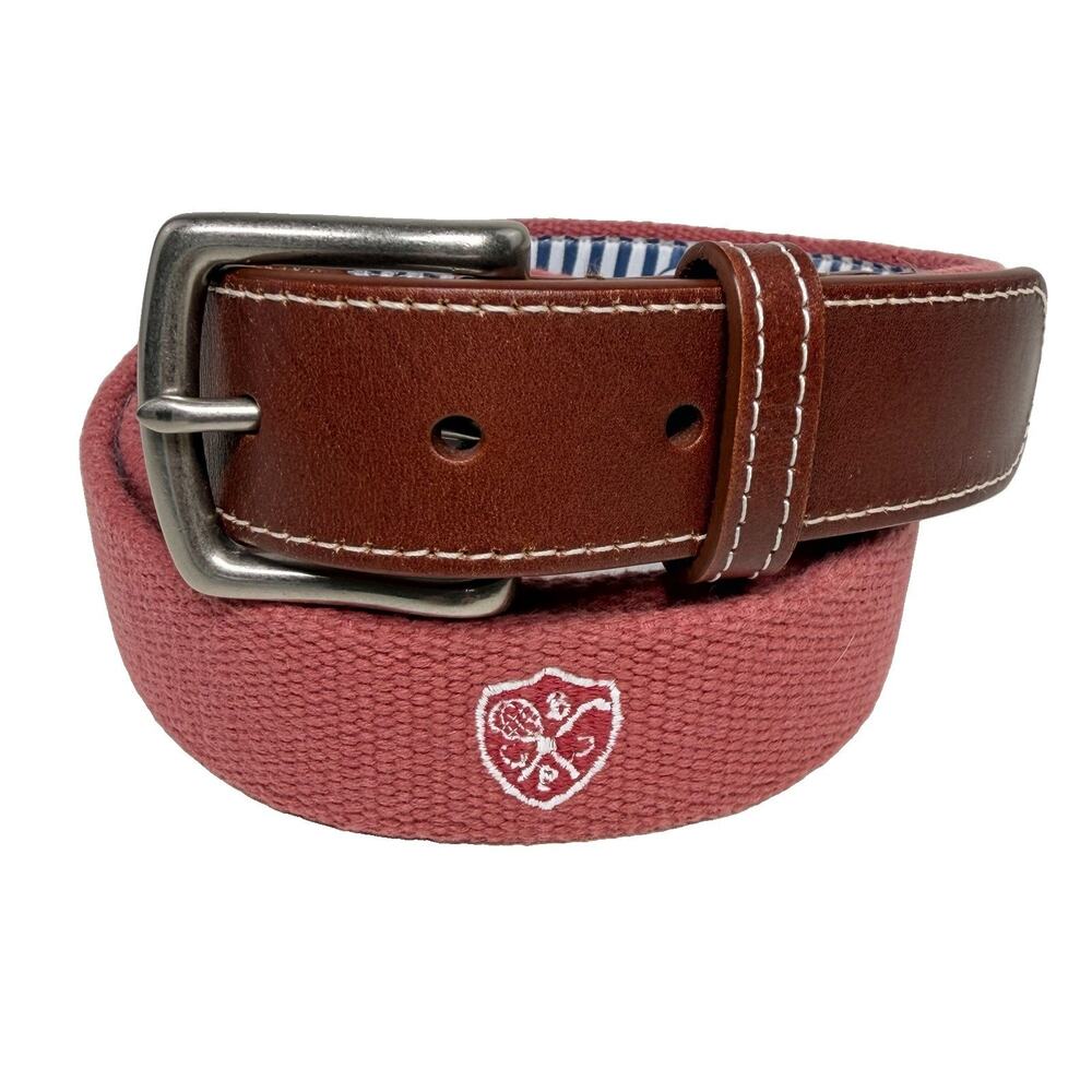 Peter Millar Biltmore Forest CC Belt 44 Pink Embroider Cotton Silver Buckle EUC